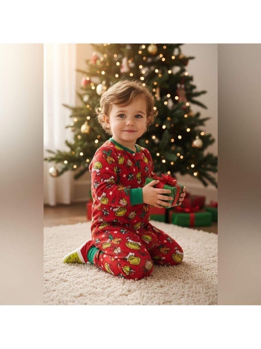Dr Seuss The Grinch Toddler 5T Red Footed Pajama Sleeper Holiday Fleece Unisex - Picture 4 of 12